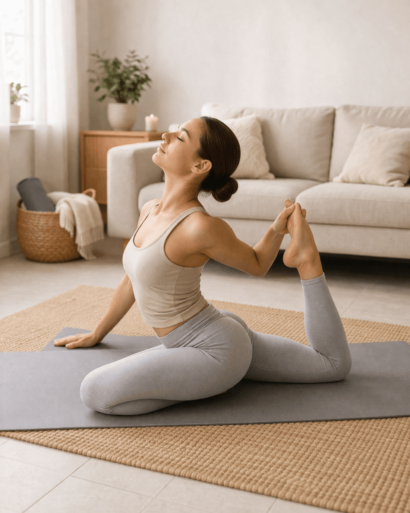 beginner backbend yoga pose for flexibility and home practice