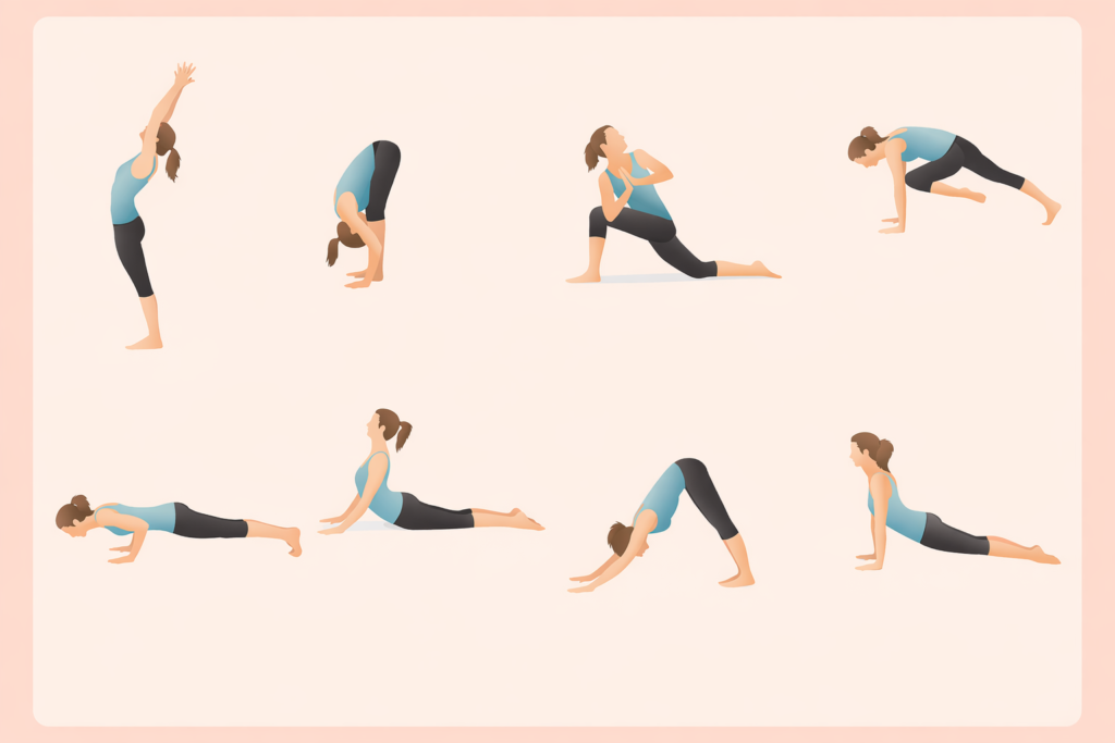 Beginner Yoga Sequence at Home step by step beginner yoga sequence at home with multiple poses