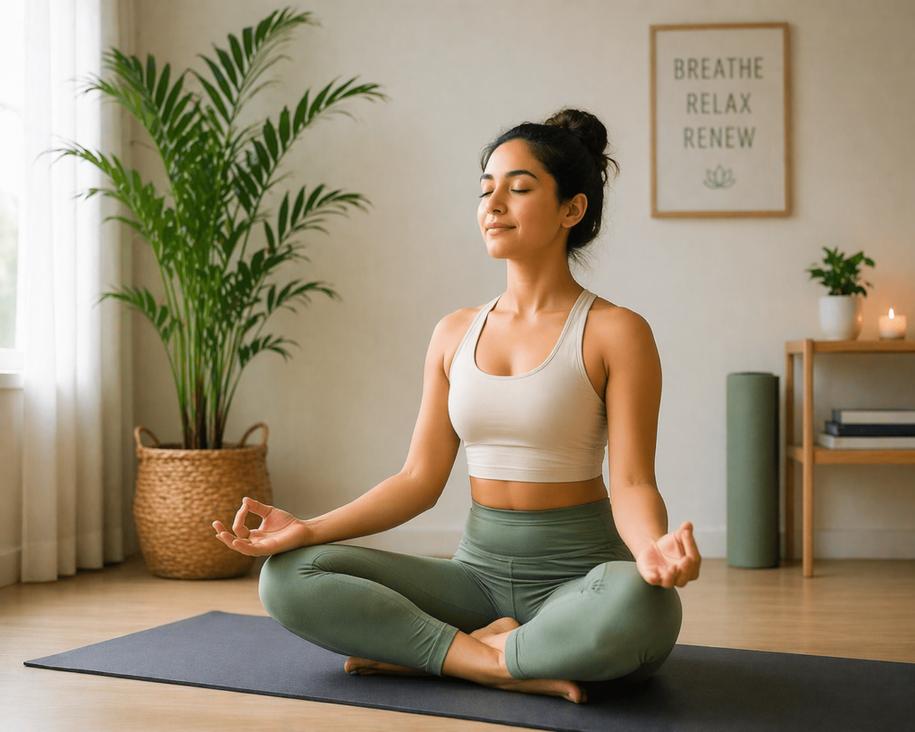 Beginner yoga meditation at home for relaxation and calm breathing