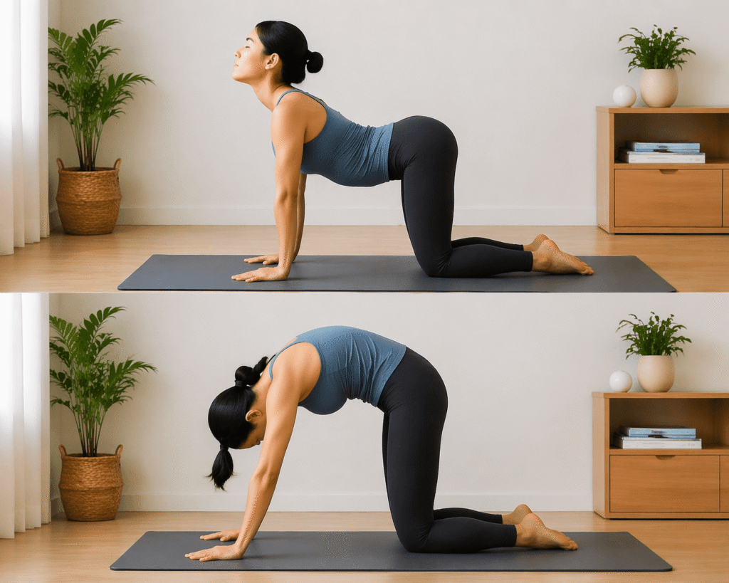 Cat Cow yoga pose for spine flexibility and breathing