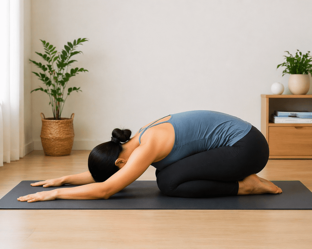 Child’s Pose Balasana for stress relief and relaxation