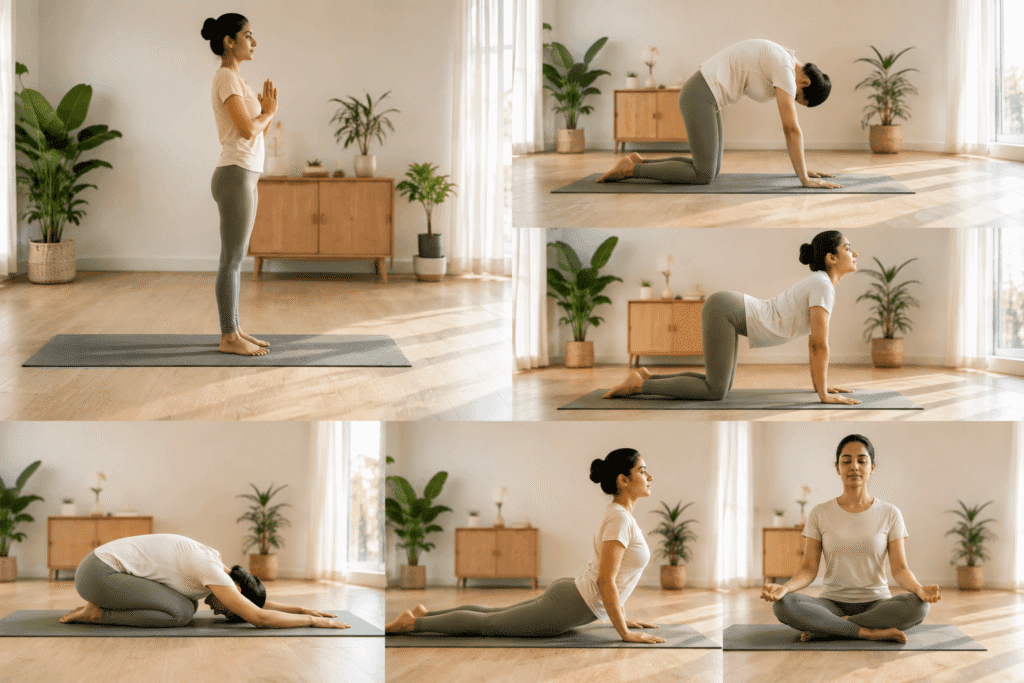 Simple beginner yoga routine practiced at home