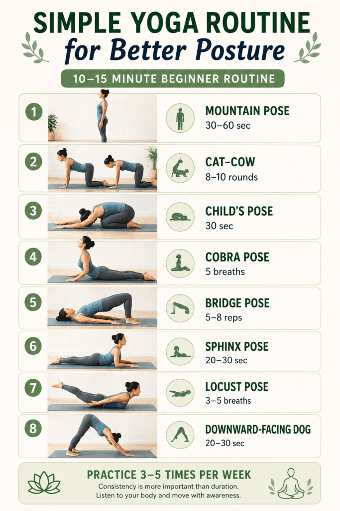 10-minute yoga routine for better posture with 8 beginner-friendly poses